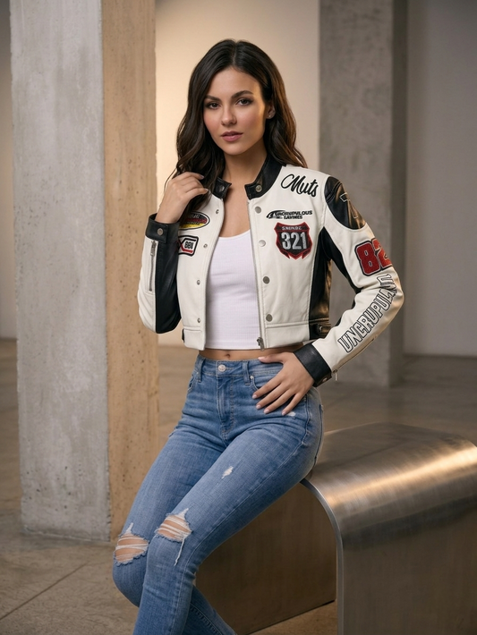 CASACA MUJER CROP 321 RACING BLANCO