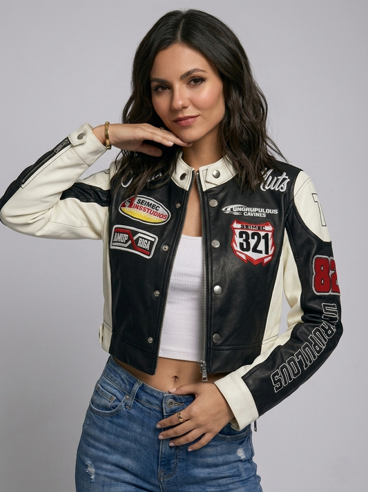 CASACA MUJER CROP 321 RACING NEGRO