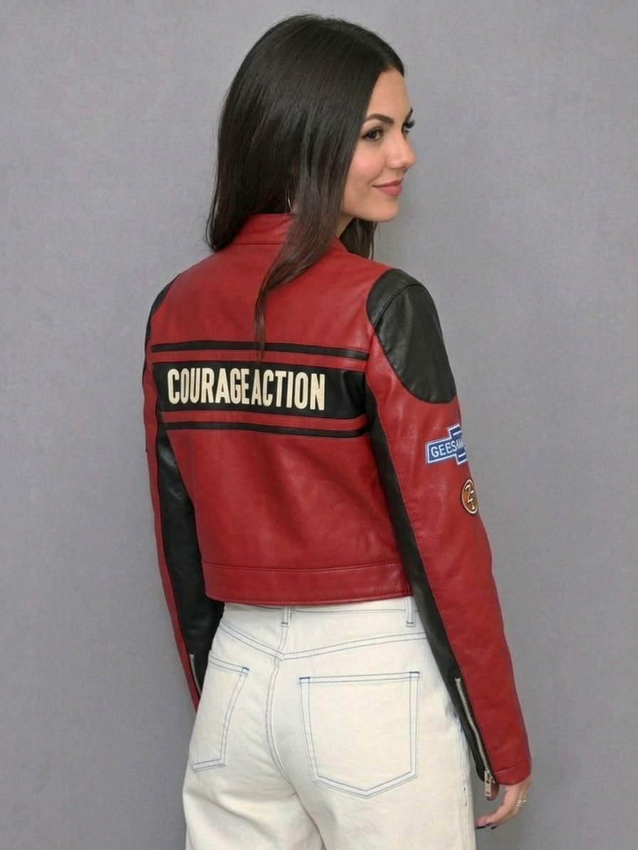 CASACA MUJER CROP ESTILO RACING GRANATE