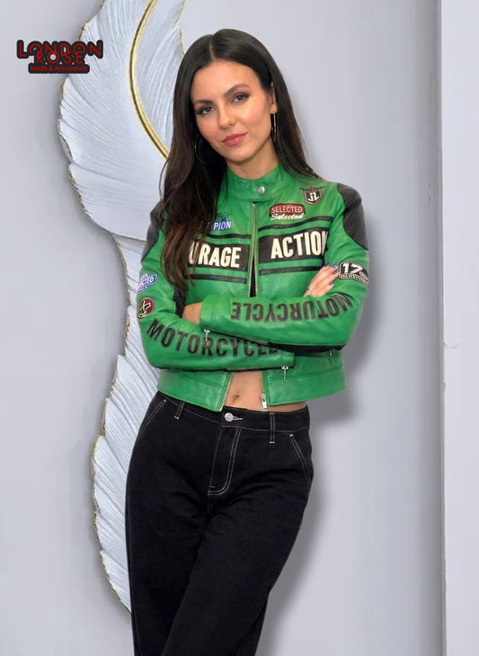 CASACA MUJER CROP ESTILO RACING VERDE