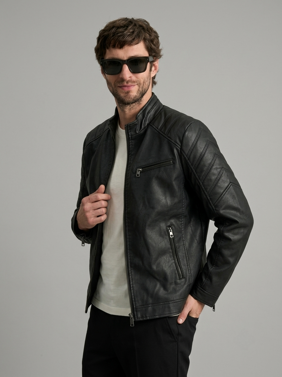 CHAQUETA MODELO HACHE CUELLO ALTO HOMBRE NEGRO