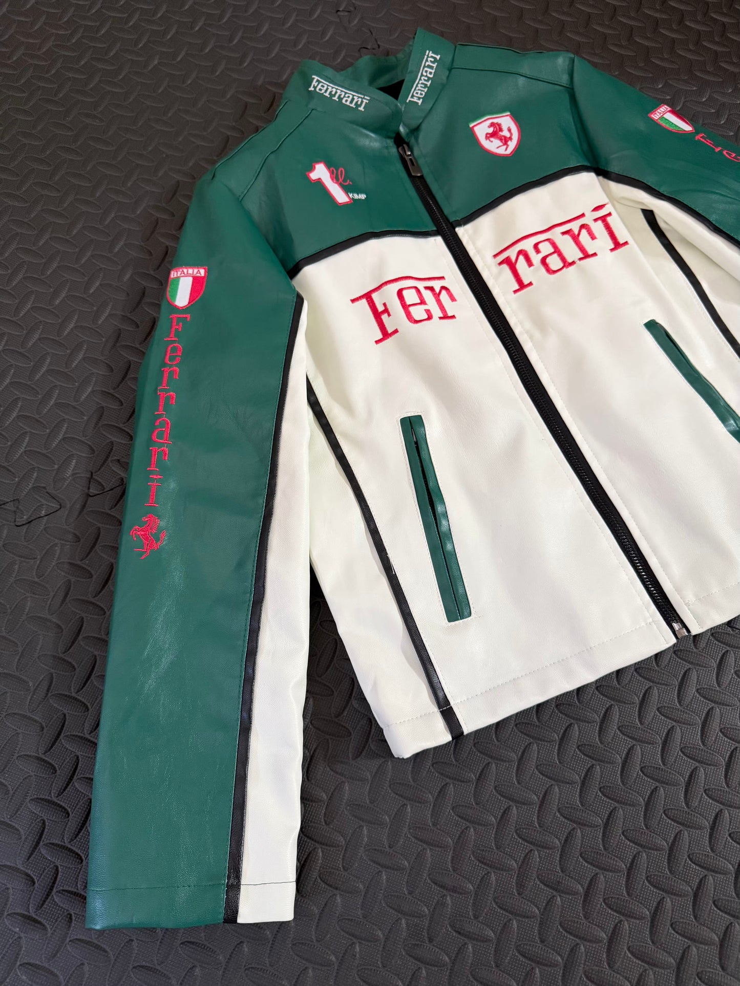 Ferrari F1 Racing Jacket Leather Women Green