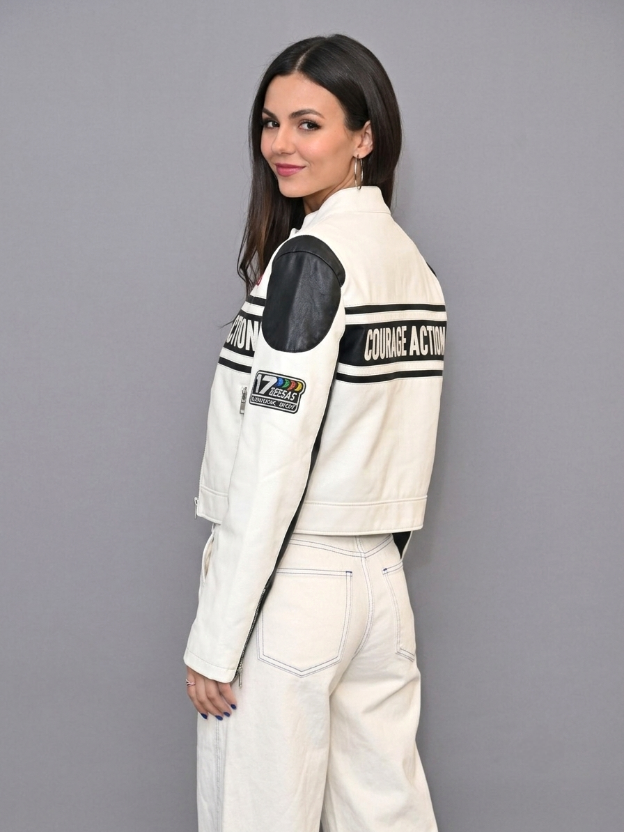 CASACA MUJER CROP ESTILO RACING BLANCO