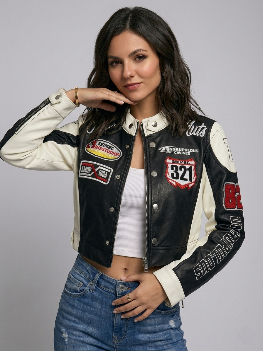 CASACA MUJER CROP 321 RACING NEGRO