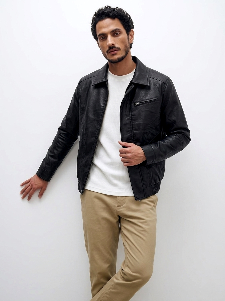 Men Starboy Leather Jacket Black
