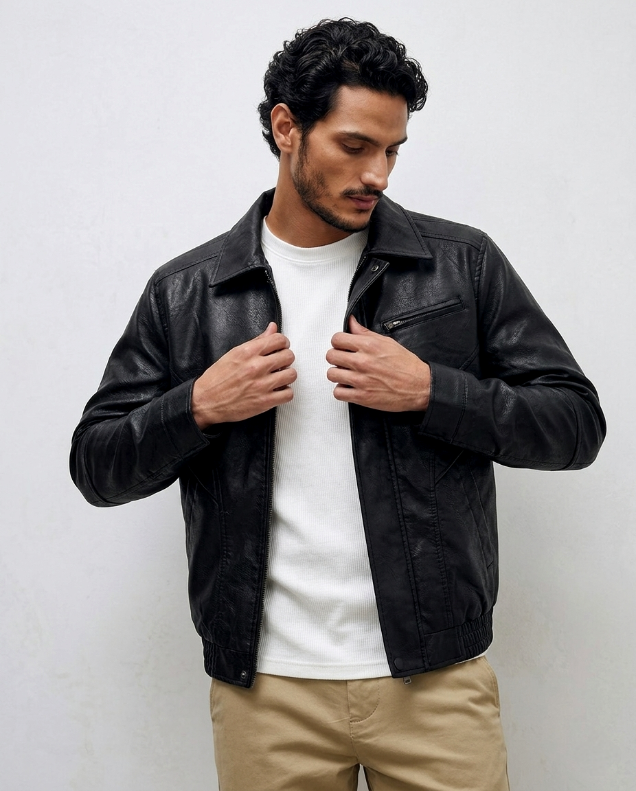 Men Starboy Leather Jacket Black