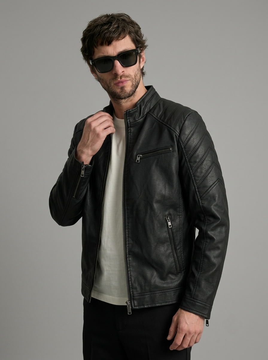 CHAQUETA MODELO HACHE CUELLO ALTO HOMBRE NEGRO