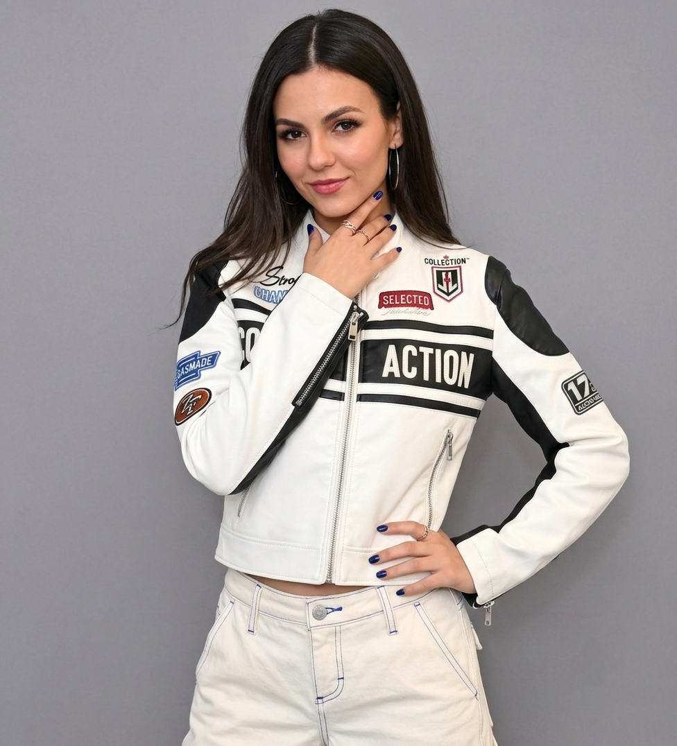 CASACA MUJER CROP ESTILO RACING BLANCO