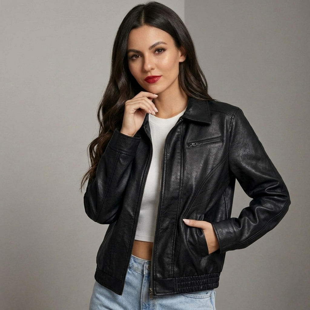 Women Starboy Leather Jacket Black