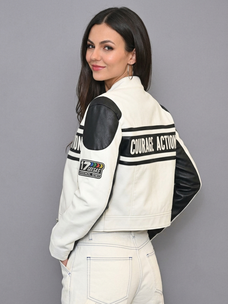 CASACA MUJER CROP ESTILO RACING BLANCO