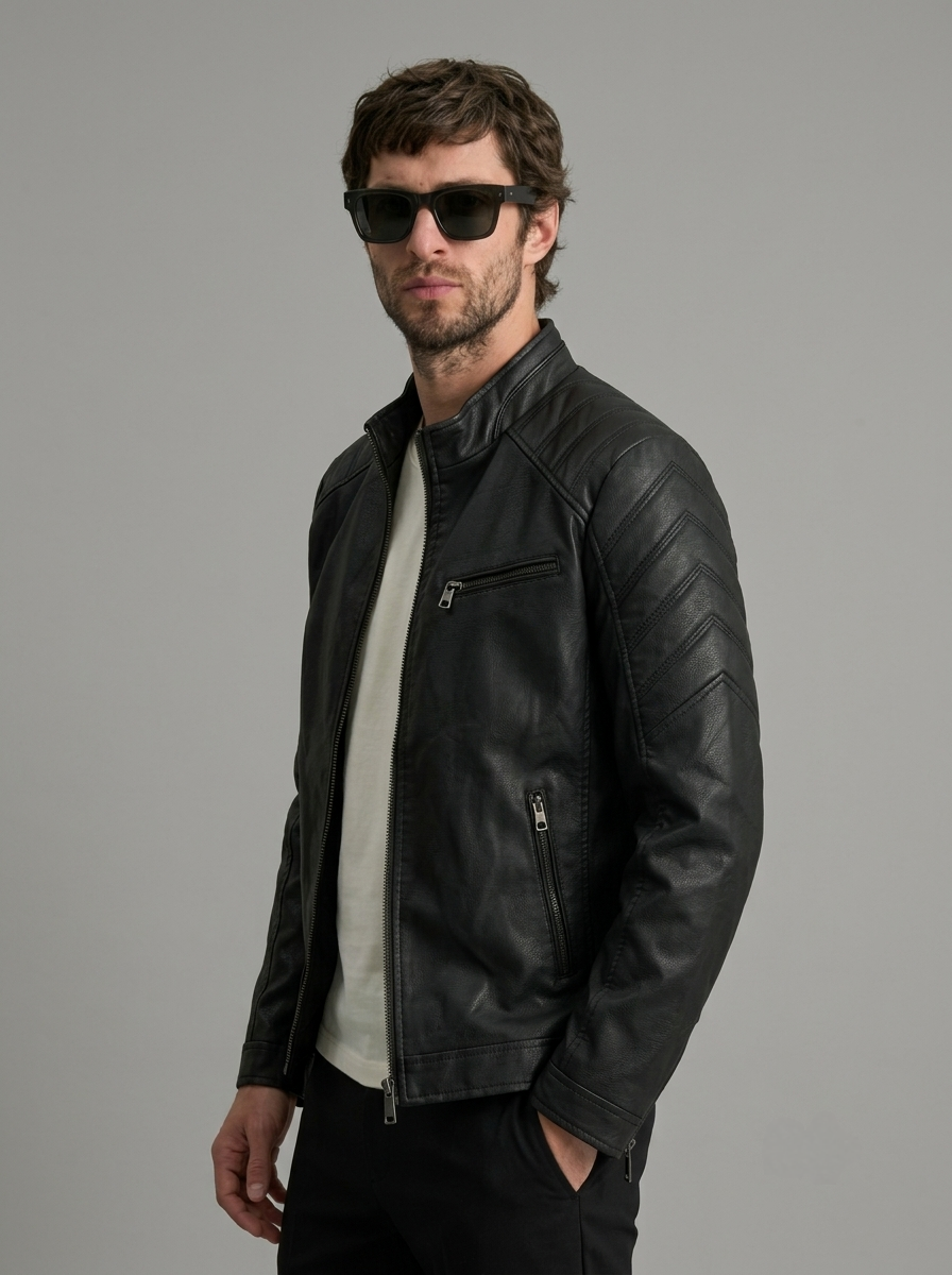 CHAQUETA MODELO HACHE CUELLO ALTO HOMBRE NEGRO