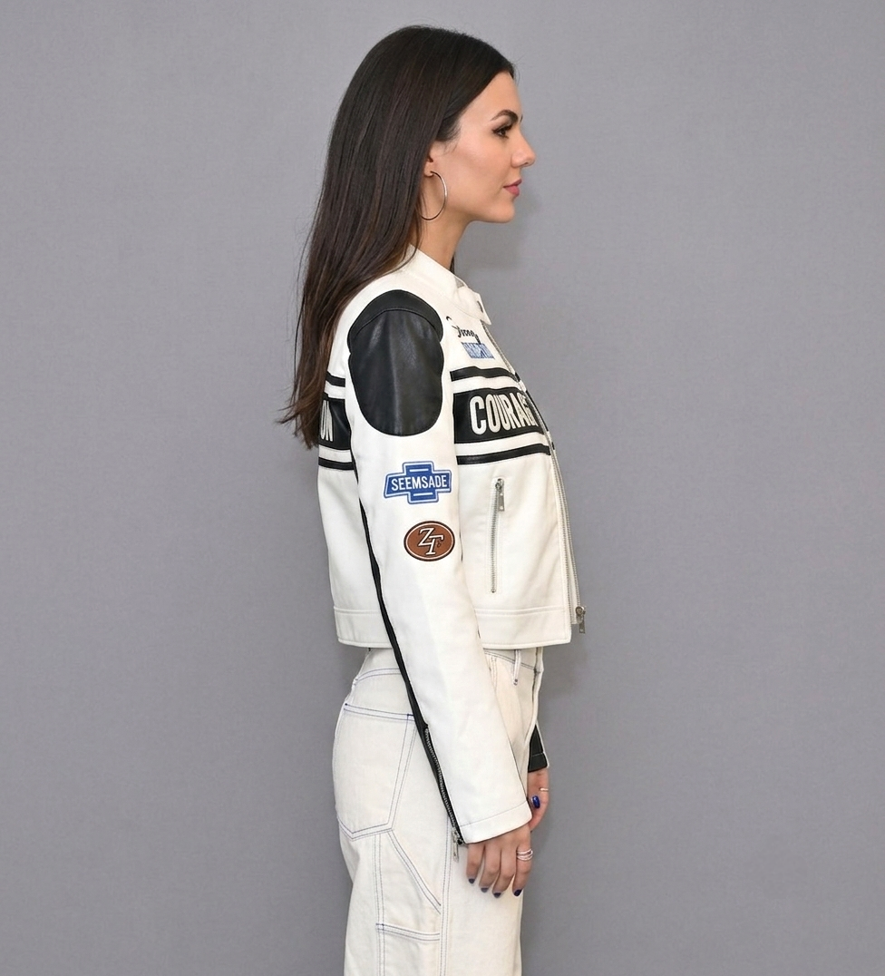 CASACA MUJER CROP ESTILO RACING BLANCO