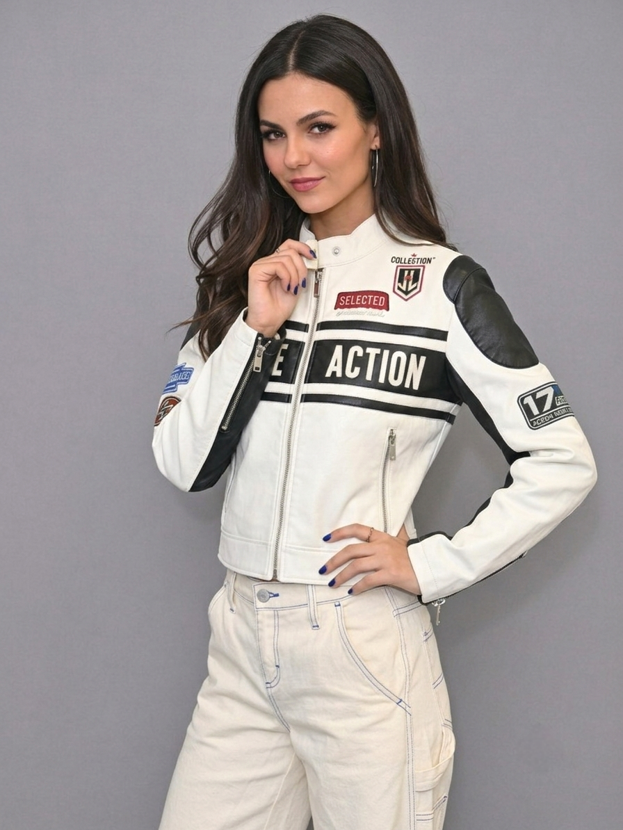 CASACA MUJER CROP ESTILO RACING BLANCO