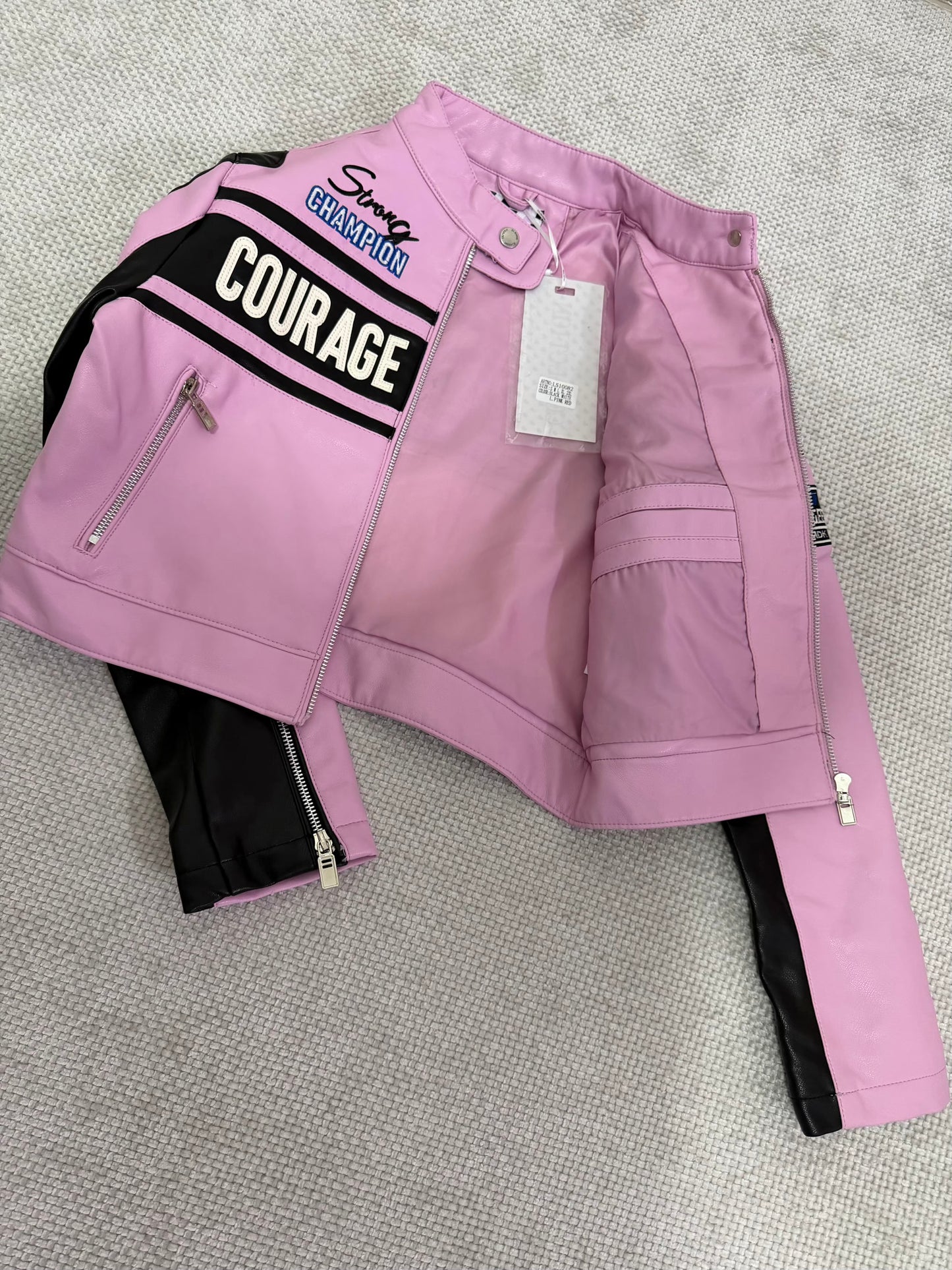 CASACA MUJER CROP ESTILO RACING ROSADO