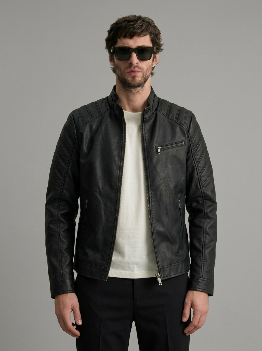CHAQUETA MODELO HACHE CUELLO ALTO HOMBRE NEGRO