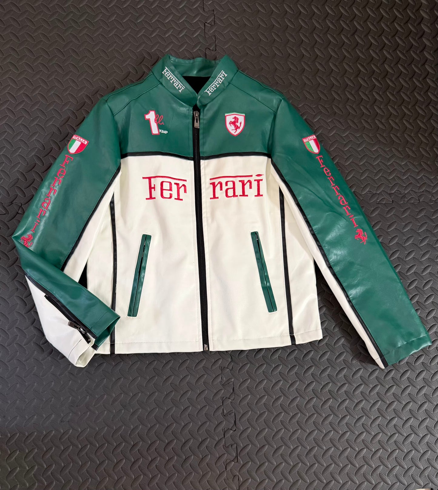 Ferrari F1 Racing Jacket Leather Women Green