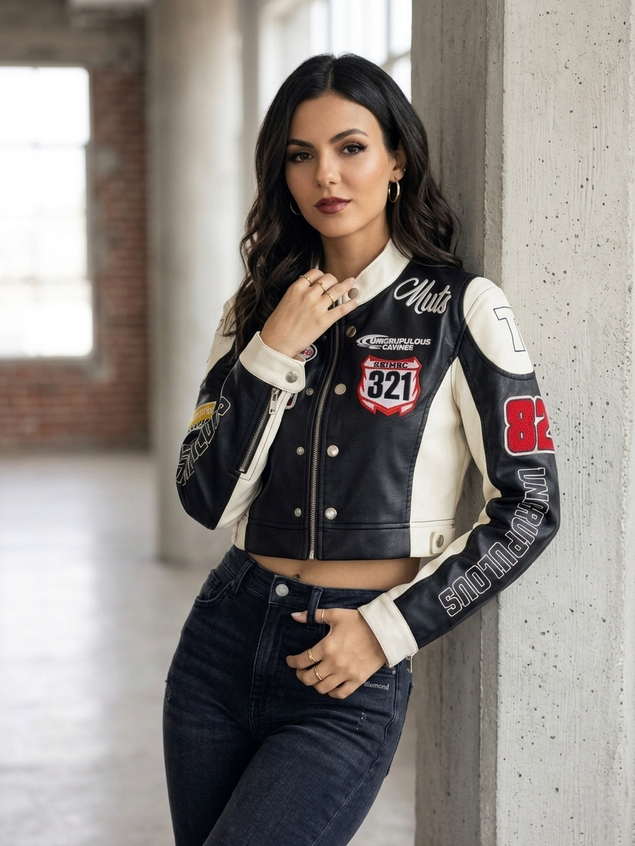 CASACA MUJER CROP 321 RACING NEGRO