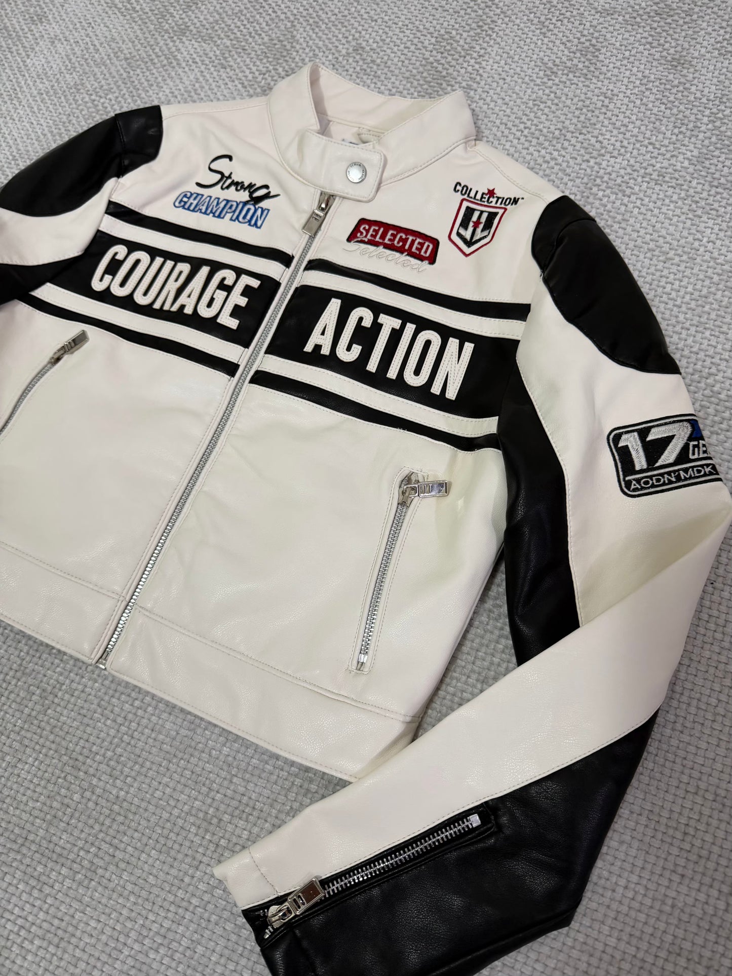 CASACA MUJER CROP ESTILO RACING BLANCO