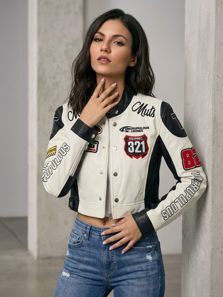 CASACA MUJER CROP 321 RACING BLANCO